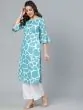 Blue Animal Printed Straight Kurta