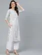 Grey & White Printed Straight Kurta