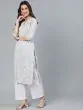 Grey & White Printed Straight Kurta