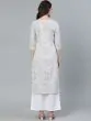 Grey & White Printed Straight Kurta