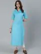 Turquoise Blue Solid Straight Kurta