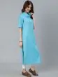 Turquoise Blue Solid Straight Kurta