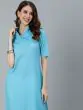 Turquoise Blue Solid Straight Kurta