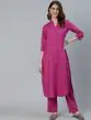 Magenta Solid Straight Kurta