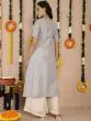 Grey & Blue Brocade Woven Design A-Line Kurta