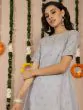 Grey & Blue Brocade Woven Design A-Line Kurta