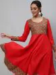 Red & Green Patola Printed Flared Anarkali