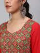 Red & Green Patola Printed Flared Anarkali