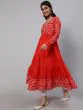 Red & White Bandhani Printed Tiered Anarkali