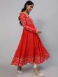 Red & White Bandhani Printed Tiered Anarkali