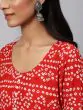 Red & White Bandhani Printed Tiered Anarkali