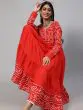 Red & White Bandhani Printed Tiered Anarkali