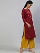 Maroon Embroidered Straight Kurta