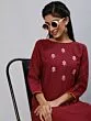 Maroon Embroidered Straight Kurta