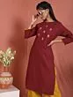 Maroon Embroidered Straight Kurta