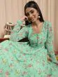 Green & Red Floral Printed Anarkali Kurta