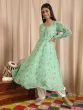 Green & Red Floral Printed Anarkali Kurta