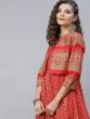 Red Gold Printed Anarkali With Jacket