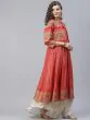 Red Gold Printed Anarkali With Jacket