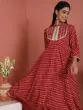 Red Bandhani Printed Lace Yoke Design Anarkali