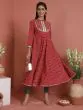 Red Bandhani Printed Lace Yoke Design Anarkali