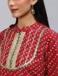Red Bandhani Printed Lace Yoke Design Anarkali