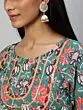 Green & Red Floral Printed Straight Kurta With Yoke Lace Details