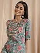 Green & Red Floral Printed Straight Kurta With Yoke Lace Details