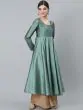 Green Dobby Woven Design Flared Anarkali