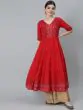 Red Gold Foil Bandhani Printed Tiered Anarkali