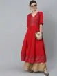 Red Gold Foil Bandhani Printed Tiered Anarkali