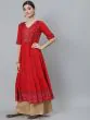 Red Gold Foil Bandhani Printed Tiered Anarkali