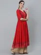 Red Gold Foil Bandhani Printed Tiered Anarkali