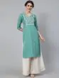 Green Dobby Woven Design With Embroidered Kurta