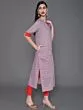 Red & Grey Striped Printed Straight Kurta
