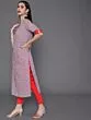 Red & Grey Striped Printed Straight Kurta