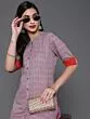 Red & Grey Striped Printed Straight Kurta