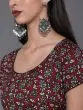 Maroon Floral Printed Flared Anarkali Kurta