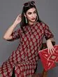 Maroon & Black Floral Printed Straight Kurta