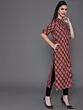 Maroon & Black Floral Printed Straight Kurta