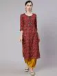 Maroon & Blue Floral Printed Straight Kurta