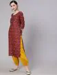 Maroon & Blue Floral Printed Straight Kurta