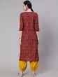 Maroon & Blue Floral Printed Straight Kurta