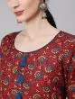 Maroon & Blue Floral Printed Straight Kurta