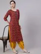 Maroon & Blue Floral Printed Straight Kurta