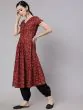 Maroon & Blue Floral Printed Anarkali