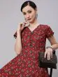 Maroon & Blue Floral Printed Anarkali