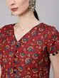 Maroon & Blue Floral Printed Anarkali