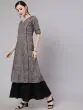 Grey & Black Floral Printed A-Line Kurta
