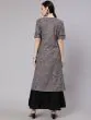 Grey & Black Floral Printed A-Line Kurta